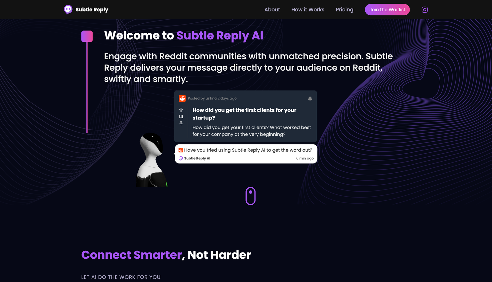 Subtle Reply AI Reddit marketing insights grid showing subreddit and keyword targeting