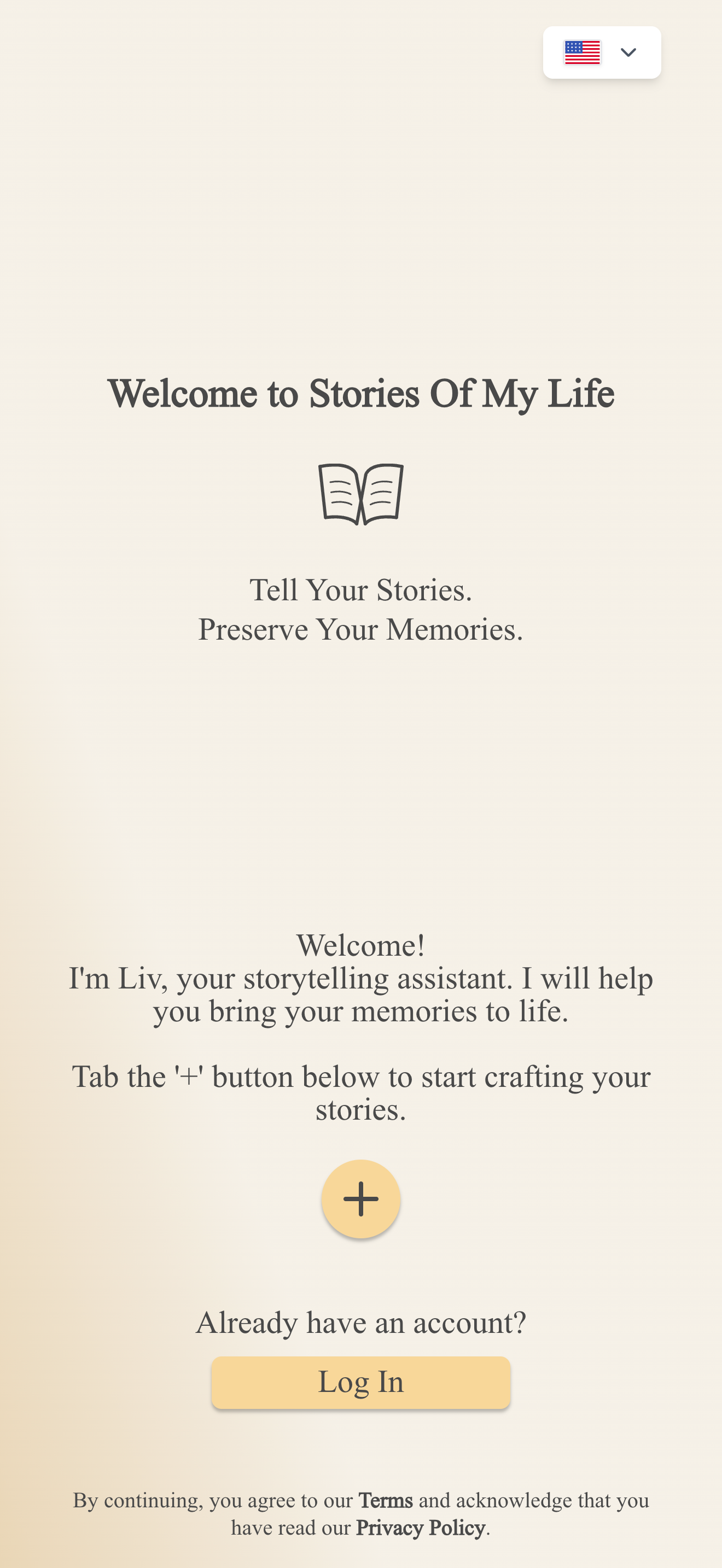 Stories of My Life welcome and storytelling assistant interface
