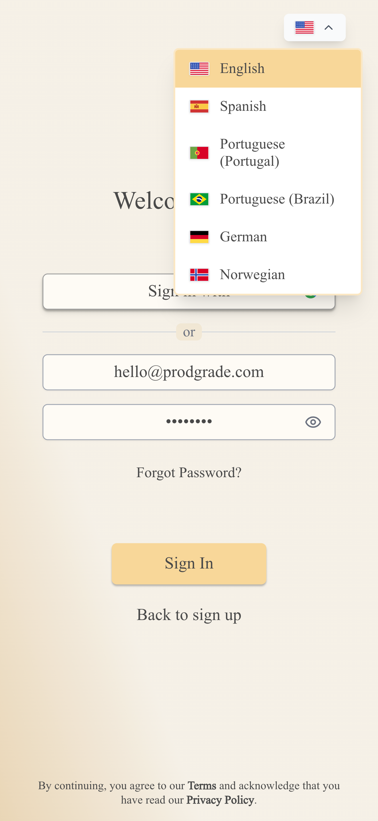 Stories of My Life multilingual language selection interface