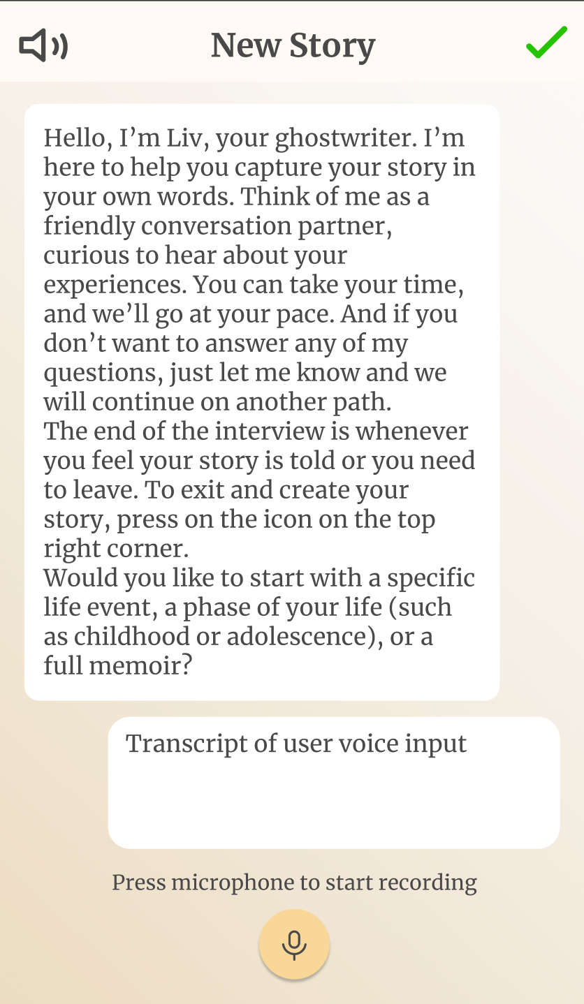 Stories of My Life AI conversational interview interface